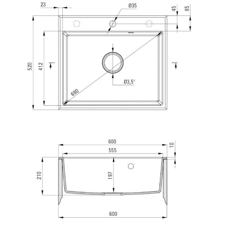 Deante Andante zlewozmywak granitowy 1-komorowy 60x52 piaskowy.