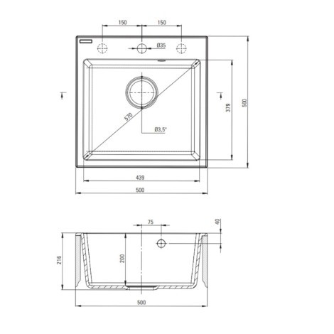 Deante Evora zlewozmywak granitowy 1-komorowy 50,0x50,0x21,6 cm.