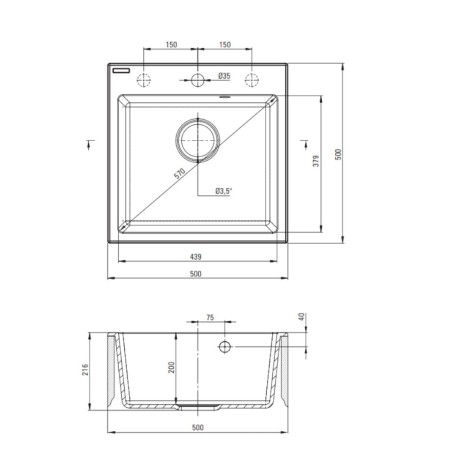 Deante Evora zlewozmywak granitowy 1-komorowy 50,0x50,0x21,6 cm.