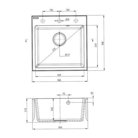 Deante Evora zlewozmywak granitowy 1-komorowy 50,0x50,0x21,6 cm.