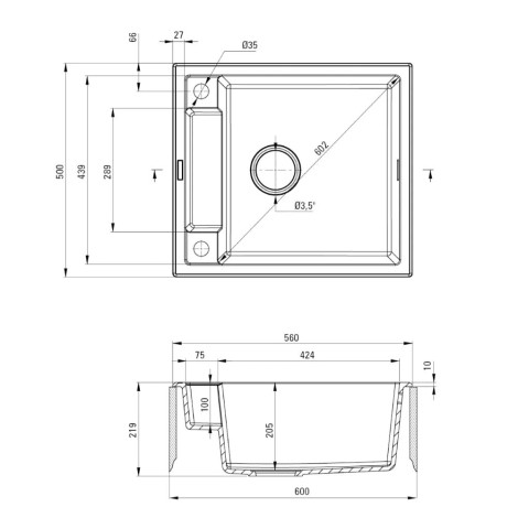 Deante Magnetic zlewozmywak granitowy magnetyczny 1-komorowy 56x50 grafit metalik.