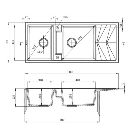 Deante Magnetic zlewozmywak granitowy magnetyczny 2-komorowy z ociekaczem 116x50 antracyt metalik.