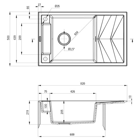 Deante Magnetic zlewozmywak granitowy magnetyczny 1-komorowy z ociekaczem 82x50 nero.