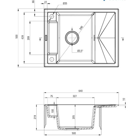 Deante Magnetic zlewozmywak granitowy magnetyczny 1-komorowy z ociekaczem 64x50 asntracyt metalik.
