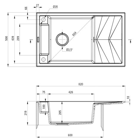 Deante Magnetic zlewozmywak granitowy magnetyczny 1-komorowy z ociekaczem 82x50 szary metalik.