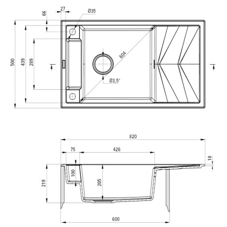 Deante Magnetic zlewozmywak granitowy magnetyczny 1-komorowy z ociekaczem 82x50 grafit metalik.