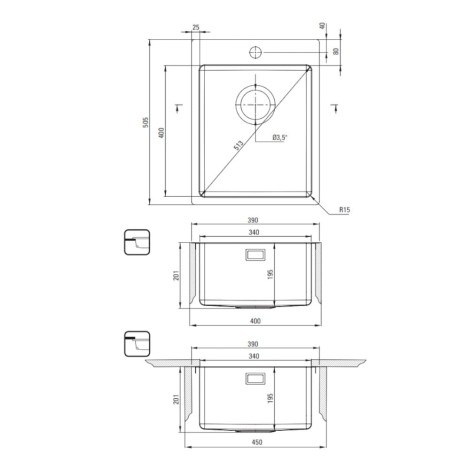Deante Olfato Precious zlewozmywak stalowy 1-komorowy 39,0x50,5x20,0 cm stal szczotkowana.