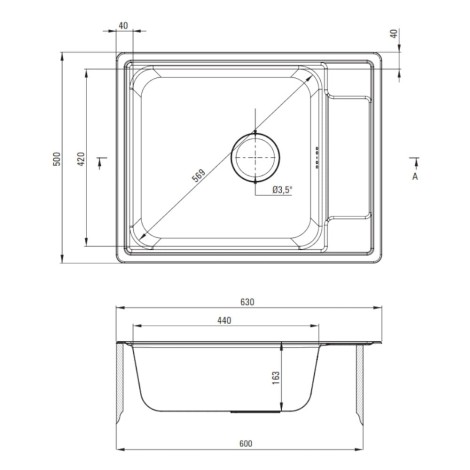 Deante Soul zlewozmywak stalowy 1-komorowy z ociekaczem  63,0x50,0x16,5 cm dekor.