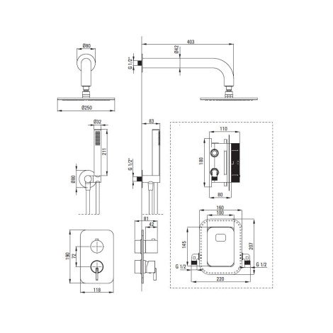 Deante Silia zestaw podtynkowy natryskowy z boxem mieszaczowym titanium