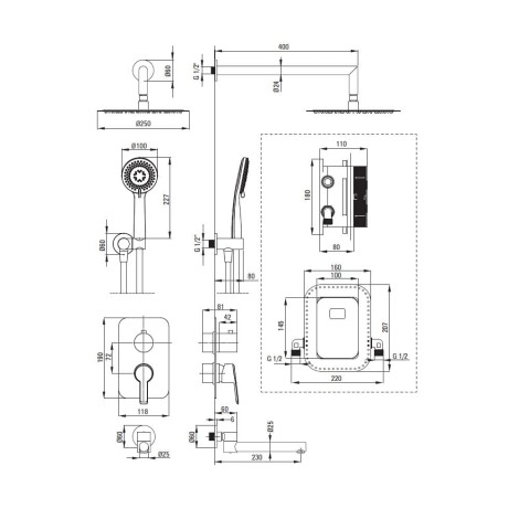 Deante Arnika zestaw podtynkowy wannowy z boxem mieszaczowym titanium