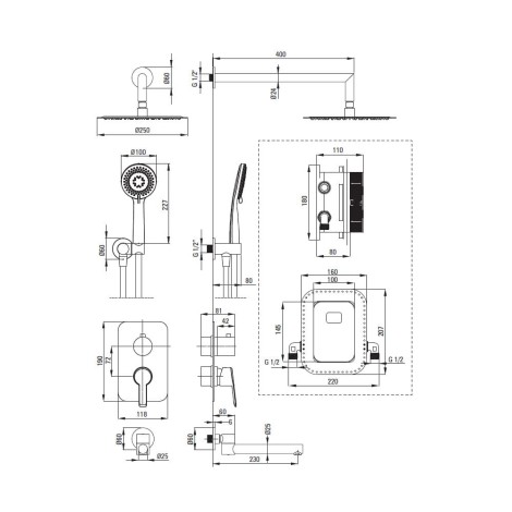 Deante Arnika zestaw podtynkowy wannowy z boxem mieszaczowym nero