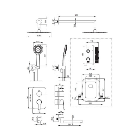 Deante Arnika zestaw podtynkowy wannowy z boxem mieszaczowym złoto szczotkowane
