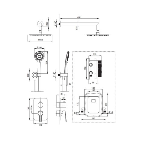 Deante Arnika zestaw podtynkowy natryskowy z boxem mieszaczowym chrom