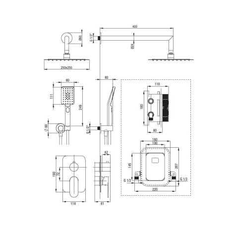 Deante Alpinia zestaw podtynkowy natryskowy z boxem mieszaczowym chrom