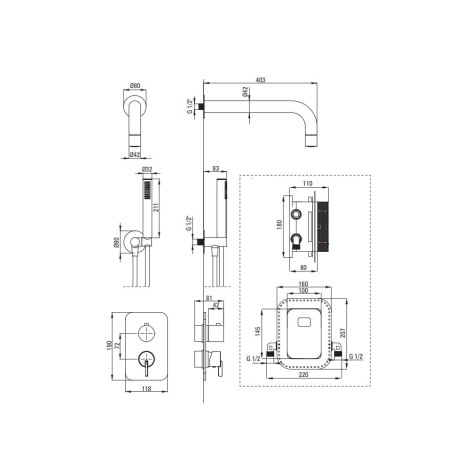 Deante Silia zestaw podtynkowy natryskowy z boxem mieszaczowym chrom