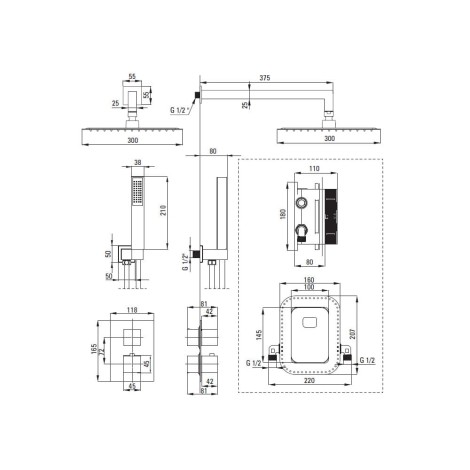 Deante Box zestaw podtynkowy natryskowy kwadratowy z boxem termostatycznym nero