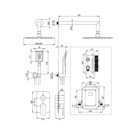 Deante Alpinia zestaw podtynkowy natryskowy z boxem mieszaczowym nero
