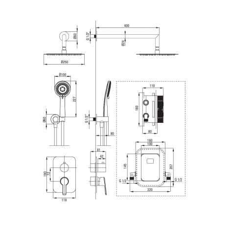 Deante Arnika zestaw podtynkowy natryskowy z boxem mieszaczowym nero