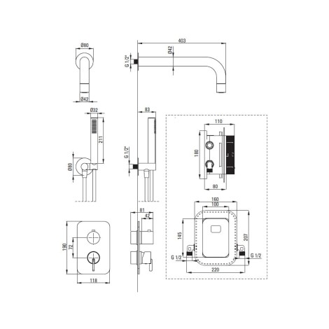 Deante Silia zestaw podtynkowy natryskowy z boxem mieszaczowym nero