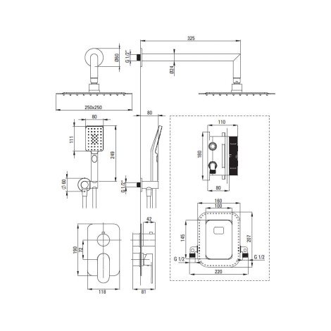 Deante Alpinia zestaw podtynkowy natryskowy z boxem mieszaczowym gold