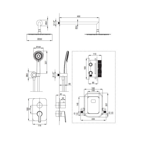 Deante Arnika zestaw podtynkowy natryskowy z boxem mieszaczowym złoto szczotkowane
