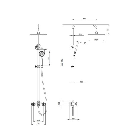 Deante Temisto deszczownia z baterią natryskową mosiądz