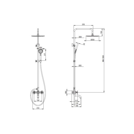Deante Temisto deszczownia z baterią wannową nero