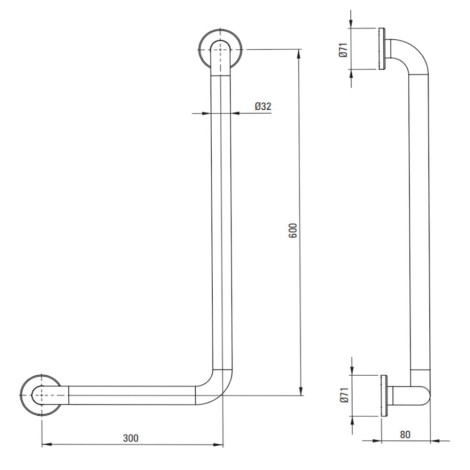Deante Lehnen nil uchwyt stalowy przyścienny kątowy prawy 30x61cm
