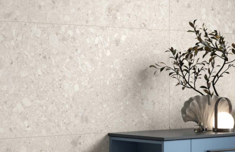 Opoczno Terrazzo stone cold grey mat płytka gresowa 59,8x119,8cm - aranżacja