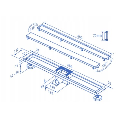 Estiva Odpływ liniowy just line podłogowy z rusztem dwustronnym 40 cm