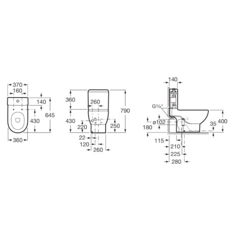 Roca Meridian zbiornik do kompaktu, dolne zasilanie