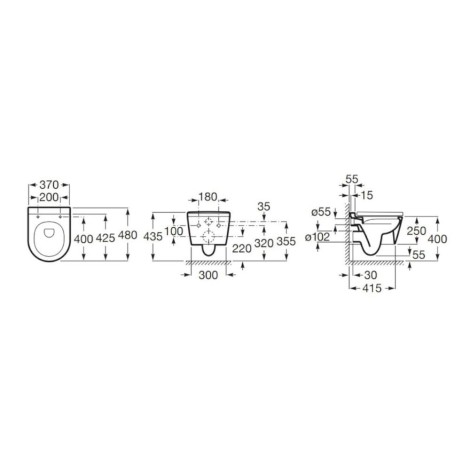 Roca Inspira Round miska WC podwieszana rimless compacto 48cm