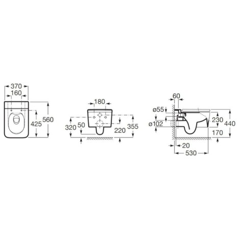 Roca Inspira square rimless miska WC podwieszana