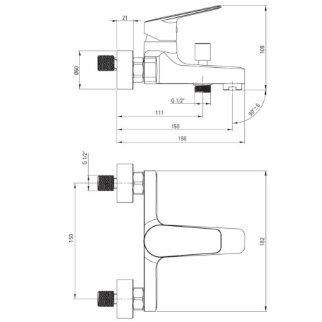 Deante Jasmin bateria wannowa ścienna  bez zestawu natryskowego nero.