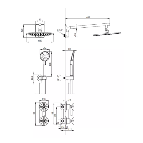 Deante Temisto zestaw prysznicowy podtynkowy z deszczownicą NAC_M9QT-1