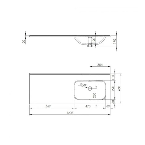 Elita Umywalka Ceramiczna Skappa bez otworu 120 cm prawa-1