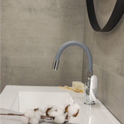 Kuchinox Dima bateria umywalkowa stojąca z elastyczną wylewką szara / czarna