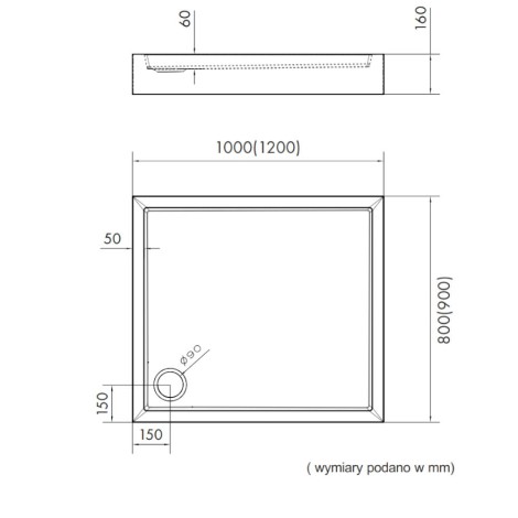 Schedline Favory Plus brodzik prostokątny 90x120cm-rysunek tech