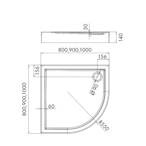 Schedpol Competia brodzik półokrągły 80x80cm - rysunek tech