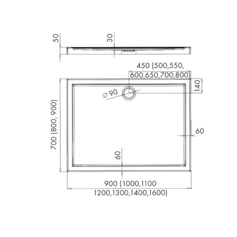 Schedpol Corrina brodzik prostokątny 80x90cm rysunek tech