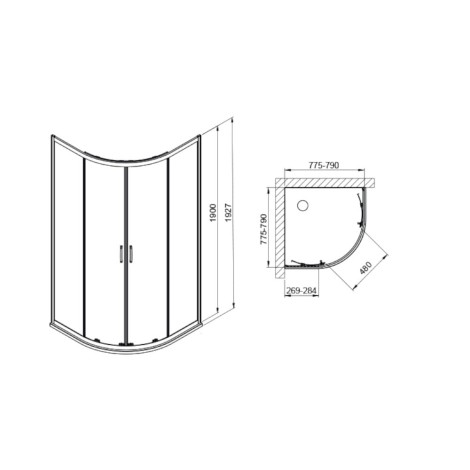 Sanplast KP4//Fris kabina narożna półokrągła chrom + brodzik 80cm
