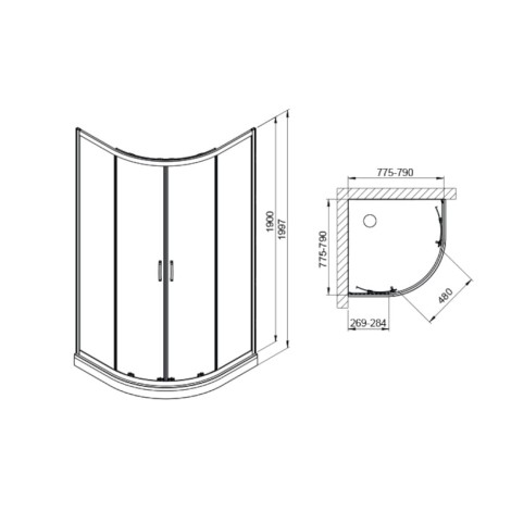 Sanplast KP4//Fris kabina narożna półokrągła chrom + brodzik 80cm