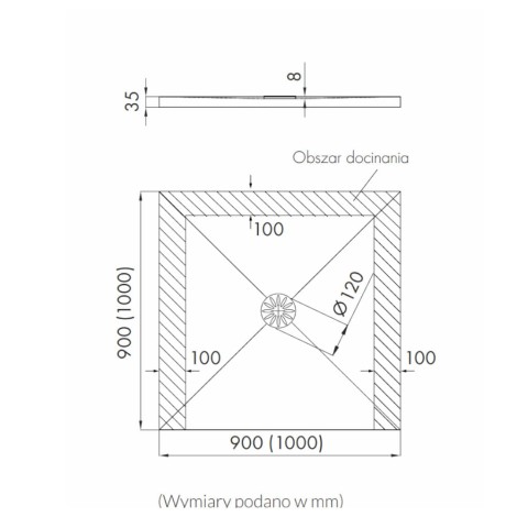 Schedpol DELUXE brodzik kwadratowy 90x90cm-rysunek tech