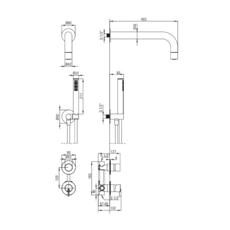 Deante Silia deszczownia zestaw podtynkowy z główką natryskową stal szczotkowana