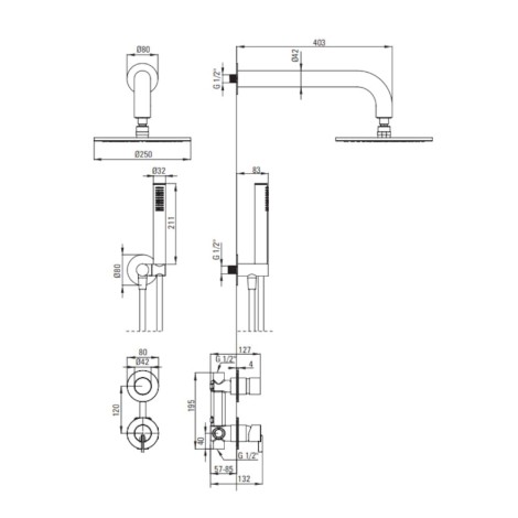 Deante Silia deszczownia zestaw podtynkowy z głowicą natryskową złoto szczotkowane