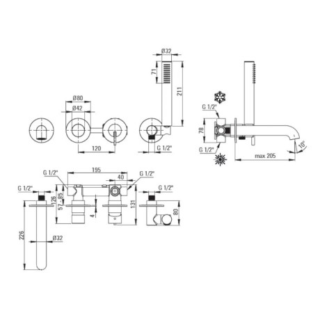 Deante Silia bateria wannowa z zestawem prysznicowym podtynkowa chrom.