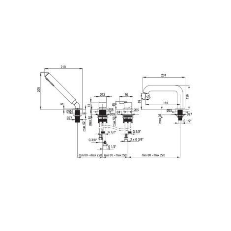 Deante Silia bateria wannowa 4-otworowa z zestawem prysznicowym chrom.