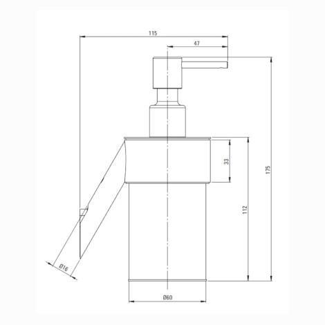 Deante Silia dozownik mydła ścienny chrom - rysunek techniczny.