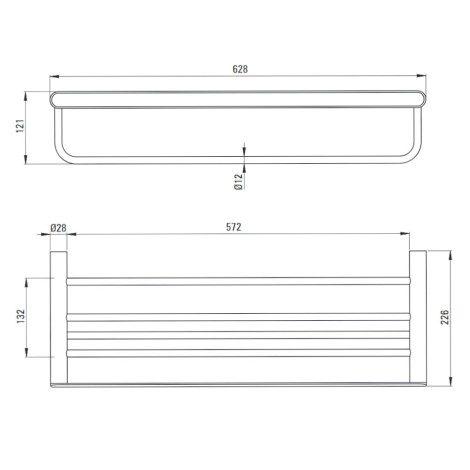 Deante Round półka żeberkowa ścienna chrom - rysunek techniczny.