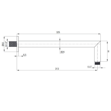 Deante Cascada wylewka prysznicowa podtynkowa 32.5 cm czarny mat - rysunek techniczny.